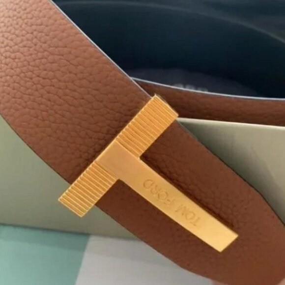 Tom Ford Brown Leather Belt - 90cm with Gold Buckle & Original Box - Picture 2 of 4
